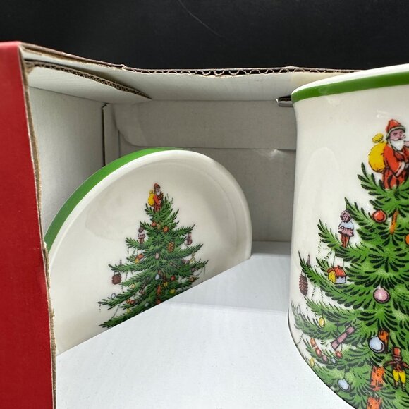 Spode Christmas Tree Mug Coaster Lid Set 12oz Ceramic Holiday Gift Ceramic - Picture 6 of 10